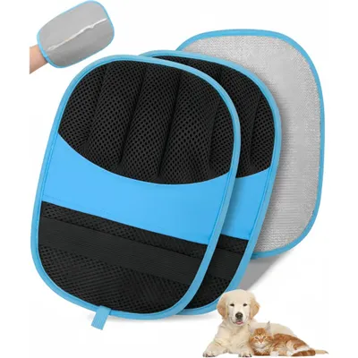 Produktbild von 2 Stück Neu aufgerüstet Tierhaarentferner Handschuh mit Fünf-Finger-Design, Doppelseitig Elektrostatischer Hundehaare Haarentfernungshandschuh, Blau