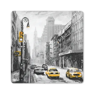 Produktbild von MuchoWow® Mauspad Mousepad Gemälde - Ölfarbe - Stadt - Auto 20x20 cm - Mousepads - Maus Mat - Pad - Mausunterlage - Desk Mat - Bureauartikeln