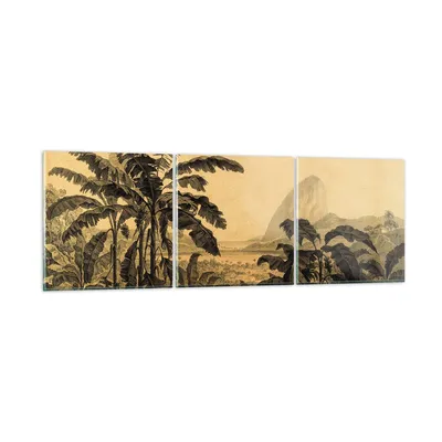Produktbild von Bilder auf glas - 3 Teile - Palmen Wald Regnerisch - 150x50cm - Glasbilder - Wandbilder - Bilder - zum Aufhängen bereit - Wanddekoration aus Glas - Glas Bilder - Wandbild auf Glas - GCA150x50-4983