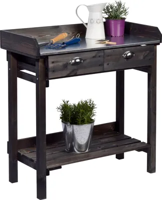 Zdjęcie produktu dla dobar Praktyczny stolik na rośliny z 2 szufladami i półką, 79 x 39 x 90 cm, świerk, czarny