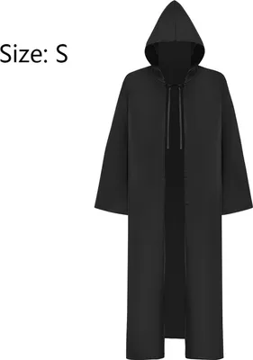 Produktbild von Party Halloween Gothic Cape Cod Kostüm mittelalterliche Kapuze Robe Stoff Halloween Kostüme für Männer und Frauen, schwarz, S