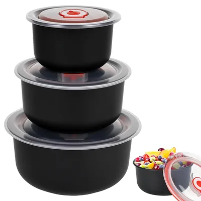 Produktbild von Magnetronengeeignete Aufbewahrungsbox mit Deckel – Schwarz – Set mit 300/500/900 ml