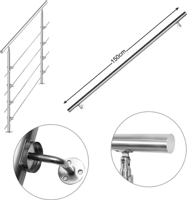 Obrázek produktu pro Wolketon Zábradlí z nerezové oceli pro balkonové zábradlí Schody s/bez příček (80 cm, 5 příček)