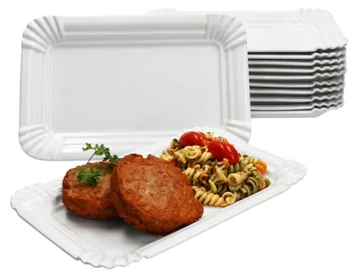 Obrázek produktu pro 12x Čisté papírové talíře z porcelánu 24,5x16cm bílé Servírovací talíř na dort Burger