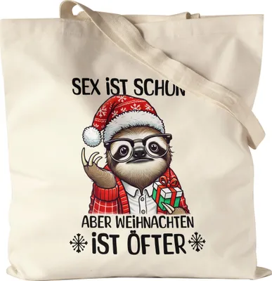 Produktbild von ist schön aber Weihnachten ist öfter Jutebeutel Weihnachten Faultier Geschenk Lustig