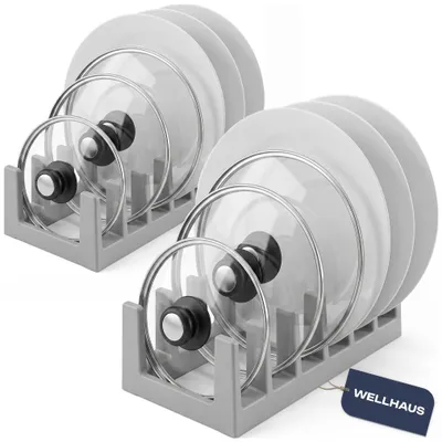 Produktbild von WELLHAUS Deckelhalter Tellerhalter Set 2 Grau Organizer Küche 12
