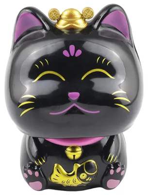 Produktbild von Armaturenbrett Wackelfigur Winkekatze schwarz Kopf Glückskatze Maneki-neko Solarfigur