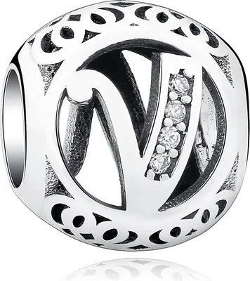 Produktbild von PANDACHARMS Kugel Buchstabe V Charm , 925er Sterling Silber, passt zu Pandora