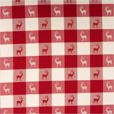 Produktbild von Jacquard Stoff Meterware Dekostoff Karos Hirsche rot weiß 140cm