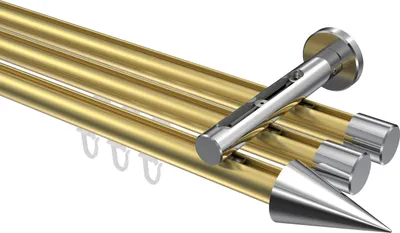 Produktbild von Interdeco Innenlaufstange / Gardinenstange mit Innenlauf Messing-Optik / Chrom, Typ Siteno Savio (Kegel), 20 mm Ø 3-läufig, 420 cm