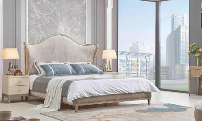 Produktbild von Design Luxus Doppel Silber Betten Möbel Schlafzimmer Bett Polster Stoff Textil