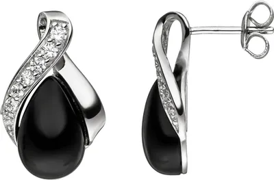 Produktbild von JOBO Ohrstecker 925 Sterling Silber 2 Onyxe schwarz 14 Zirkonia Ohrringe