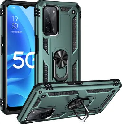 Produktbild von OPPO A55 5G Hülle, Dual Layer Militäre Fallschutz Schutzhülle mit Ringhalterung Ständer für OPPO A55 5G Grün