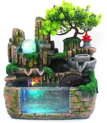Produktbild von Zimmerbrunnen - Tischbrunnen - LED-Beleuchtung - Harz - Mit Pumpe - Entspannung & Meditation - Mehrfarbig