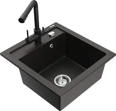 Produktbild von Mexen Vito 1-Becken-Granit-Spüle mit Mischbatterie Duero, Schwarz/Gold metallisch - 6503-75-671600-70