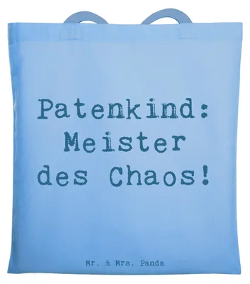 Produktbild von Mr. & Mrs. Panda Shopping Tasche Spruch Patenkind Chaosmeister - Sky Blue - Geschenk, Laptoptasche, Freude, Uni, Chaos, persönliche Erinnerungen, Tote Bag, Familie, Humor