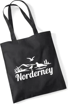 Produktbild von Huuraa Jutebeutel Norderney Strandmotiv 10 Liter Black Baumwolle Tasche Geschenkidee