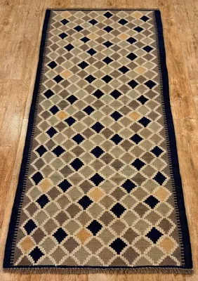 Produktbild von Teppich KELIM ORIGINAL | Farbe: Blau; Größe: 81x185 cm | strapazierfähig und leicht zu reinigen | Wohnzimmer | Schlafzimmer