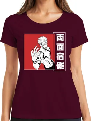 Obrázok produktu pre Ryomen Sukuna Jujutsu Kaisen Demon Manga Anime Aesthetics Tmavo červené dámske tričko, bordová, M