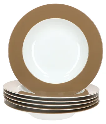 Produktbild von 6er Set Nougat Doppio Suppenteller Weiß-Braun Porzellan Teller tief 6 Pers.