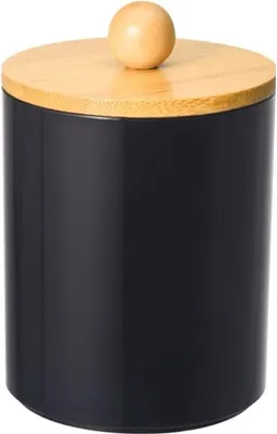Produktbild von Zylindrische Aufbewahrungsbox mit Bambusdeckel, Acryl-Eimer-Werkzeug-Organizer für Schreibtischwerkzeuge, Wattestäbchen und Zahnstocher, Schwarz