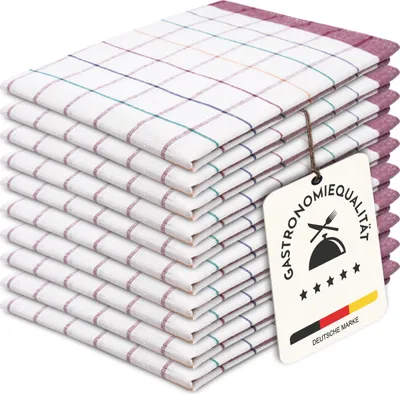 Produktbild von 10er Set Geschirrtücher Baumwolle in 50x70 cm, saugstark und langlebig Gastronomiequalität rot kariert