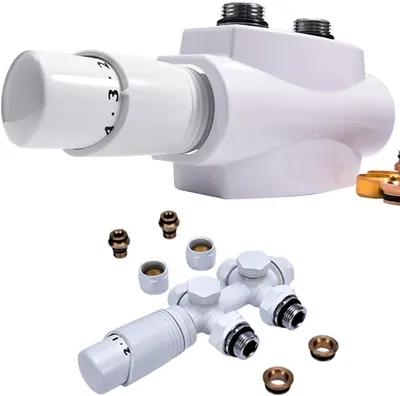 Produktbild von Multiblock mit Thermostat, Hahnblock Eck und Durchgangsform für Bad Heizkörper Mittelanschluss Ventil-Armaturen Anschlussarmatur , G1/2", G3/4", 50mm