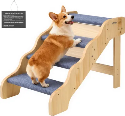 Immagine prodotto di VEVOR Scala per cani 740x430x500 mm, scala per animali domestici a 4 gradini, scala pieghevole in legno adatta per animali domestici di piccola, media e grande taglia, anziani e cuccioli fino a 68 kg, scala per cani per letti, divani e auto