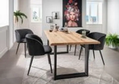 Produktbild von Esstisch 180x90 Eiche massiv Esszimmertisch Holztisch Tischbeine Metall schwarz