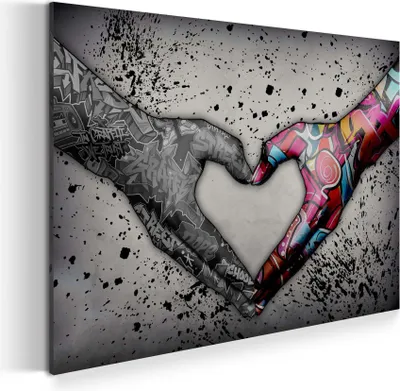 Produktbild von Graffiti Street Art Hände Herz Wandbild Leinwandbild Kunstdruck XL Wanddeko: 90x60x2cm