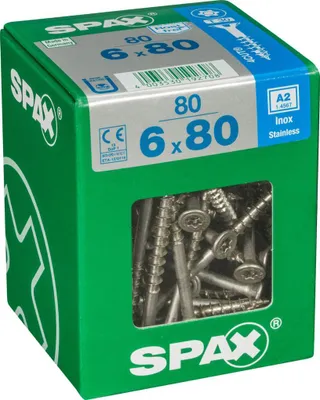 Immagine prodotto di Set di 80 viti SPAX in acciaio inox testa svasata torx, Diam.6 mm x L.80 mm
