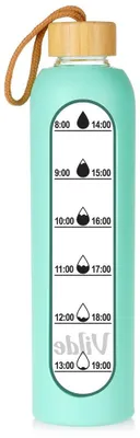 Image de Vilde | Gourde en verre 1L - avec housse en silicone - Borosilicate - Couleur menthe - avec graduation horaire