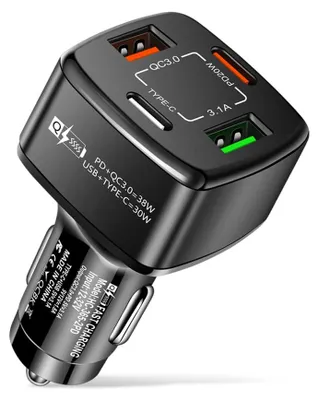 USB-C Auto-Ladegerät 72W, QC 3.0 & PD, 4 Ports, Schwarz