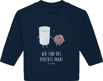 Produktbild von Mr. & Mrs. Panda Organic Baby Pullover Milch Keks 6. - 12. Monat - French Navy - Geschenk, Kaffee, Milk, Bullover, Cookie, Kekse, Lustige Sprüche