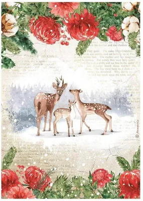 Immagine prodotto di Carta da decoupage A4, ideale per scrapbooking e lavori creativi, motivo: cervo romantico