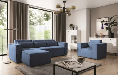 Produktbild von Ecksofa Schlafsofa inkl. Sessel WALDO Stoff Poso Blau Ottomane Links