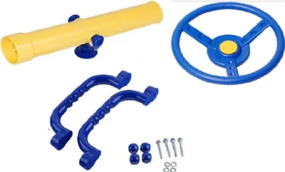Produktbild von Wippchen-Shop Spielturmzubehör 3in1 SET Teleskop+Handgriffe+Lenkrad Spielhaus Spielplatz blau-gelb