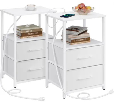 Beistelltisch mit Ladestation, 2er-Set, Weiß, 62x38x28 cm