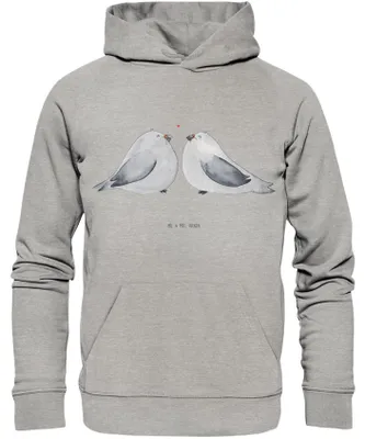 Produktbild von Mr. & Mrs. Panda Bedruckter Hoodie Turteltauben Liebe Größe XS - Heather Grey - Geschenk, Freundin, Pullover, Turteltäubchen, Hochzeitstag, Kapuzenpulli, Sweatshirt