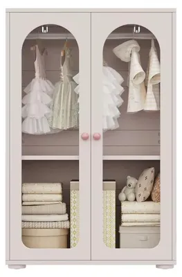 Image de Armoire pour enfants - Armoire autonome - 80 x 50 x 120 cm - 2 portes - Portes en acrylique transparent - Poignées en céramique - Rose bébé, 1 ensemble
