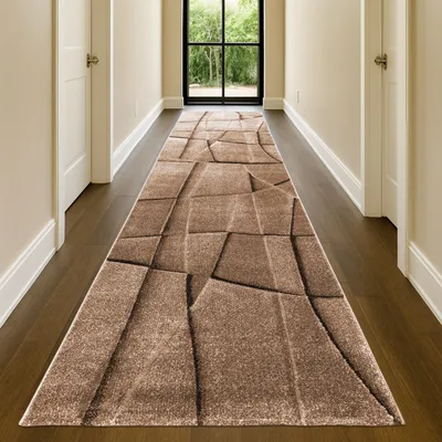 Produktbild von Moderner Wohnzimmer Teppich Pflegeleicht mit 3D-Optik in Braun Größe - 80 x 300 cm
