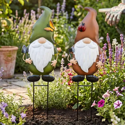 Produktbild von 2er Set Gartenstecker Zwerg H48cm Metall Beetstecker Gnom Gartendeko Figur Deko für Garten Balkon Terrasse Beete