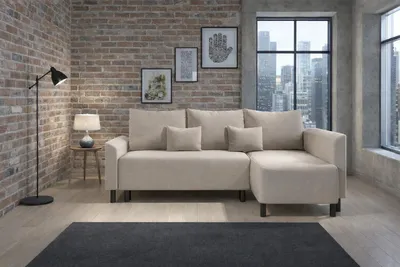 Zdjęcie produktu dla Narożnik LOFT, funkcja spania, ruchome poduszki z odpinanym na zamek pokrowcem, pojemnik na pościel