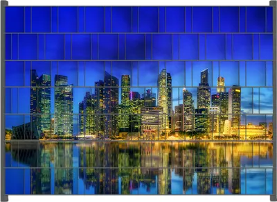 Produktbild von Wallario Zaunsichtschutz mit Motiv Skyline von Singapur in der Abenddämmerung für Ein- und Doppelstabmatten Zäune in der Größe 200 x 140 cm