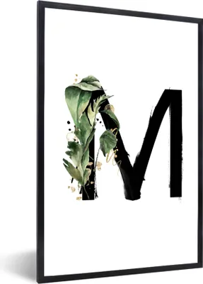 Produktbild von MuchoWow® MuchoWow® Gerahmtes Poster Blätter - Alphabet - Buchstabe M 20x30 cm - Poster mit zchwarzem Bilderrahmen - Drucken - Bilder Poster im Rahmen