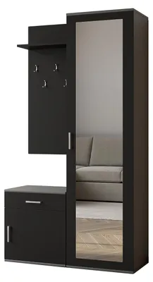 Produktbild von Margaret Hadas24 Garderobe PATRICIA 100 cm mit Spiegel, Flurgarderobe mit Schuhschrank und Schublade, Dielengarderobe Garderobenset (grau, schwarz)