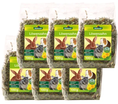 Produktbild von Dehner Nagersnack, Nagerfutter 100 % natürlich, für Kaninchen / Nagetiere, Löwenzahn mit Ringelblumen, 6 x 100 g (600 g)