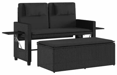 Obrázek produktu pro vidaXL Zahradní lavice nastavitelná s polštáři Black Poly Rattan