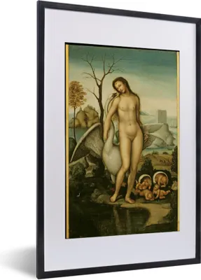 Produktbild von MuchoWow® MuchoWow® Gerahmtes Poster Leda und der Schwan - Leonardo da Vinci 40x60 cm - Poster mit zchwarzem Bilderrahmen - Poster in Rahmen