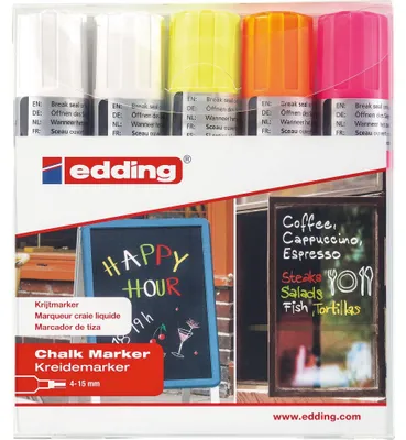 Zdjęcie produktu dla Edding 4090 Kreidestift Grau - Orange - Pink - Weiß - Gelb Block 5 Stück(e) (4-4090-5999)